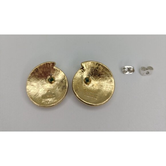 Vintage Trifari Gold Tone Lucite Blue Iridescent Earring Retro Statement Jewelry - Picture 5 of 16